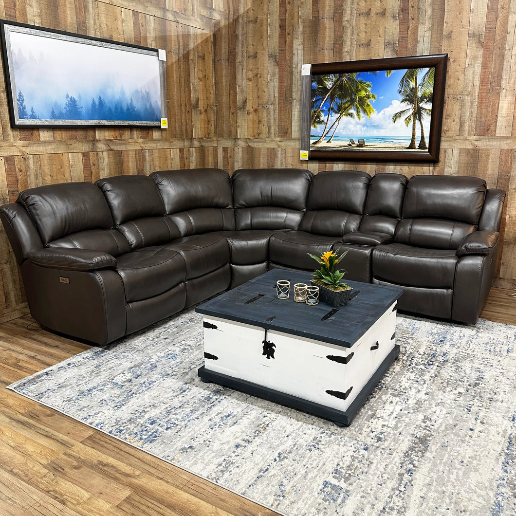 Davenport Leather Power Reclining Sectional