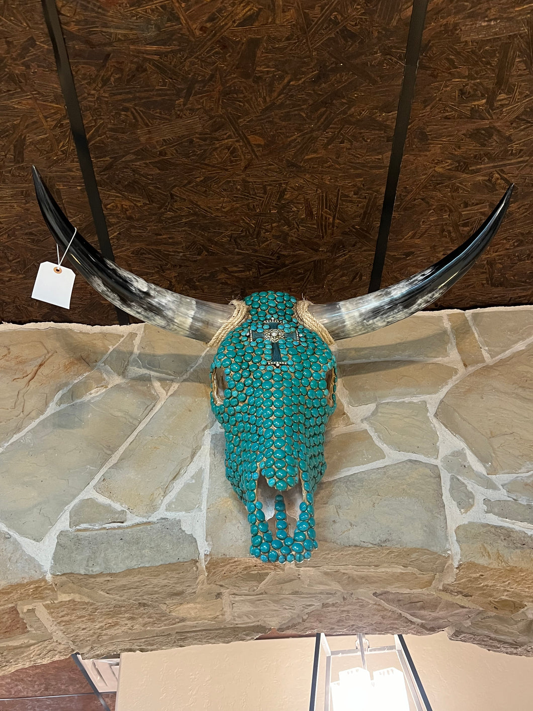 Flatstone Cow Skull (Turquoise w/ Cross)