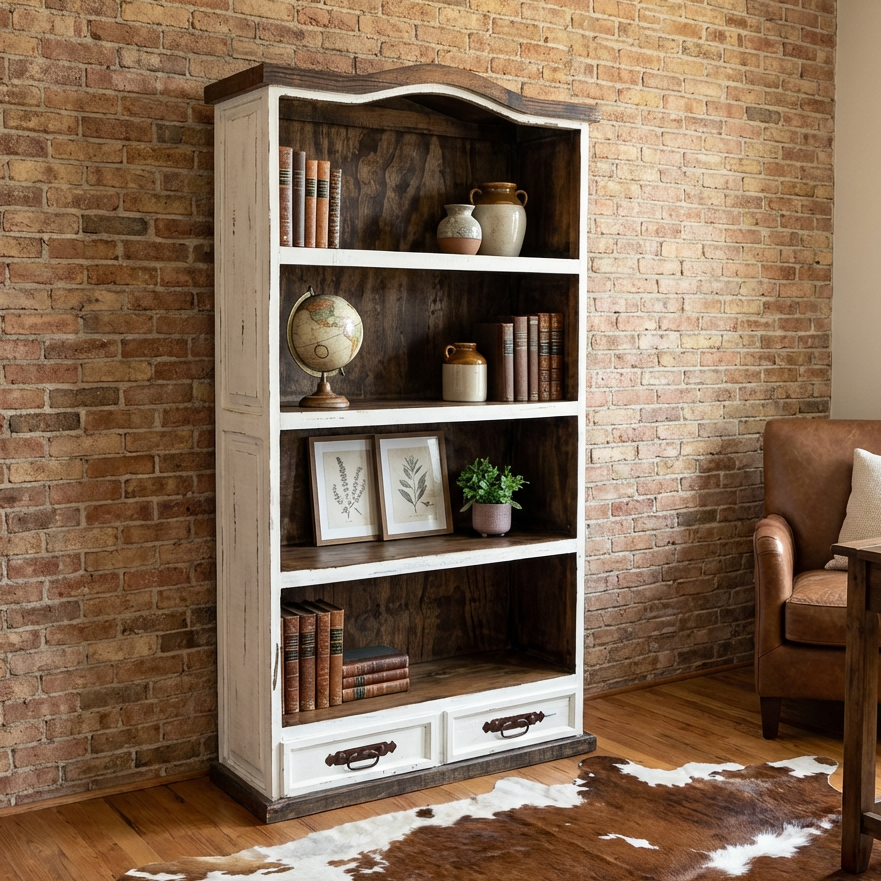 チェスト・キャビネット Antique Book open Shelf Caster Gatlinburg 2 Drawer Bookcase – Rustic Furniture Depot