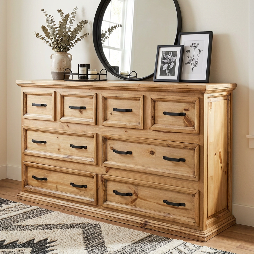 dresser medium brown Dawson 60" Light Brown Wood 6-Drawer Dresser