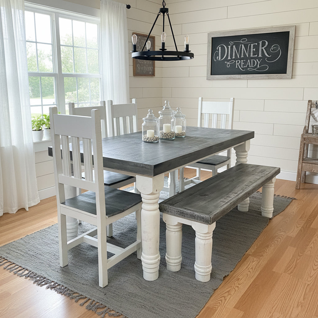 Slate Farmhouse Table Set – Rustic Furniture Depot