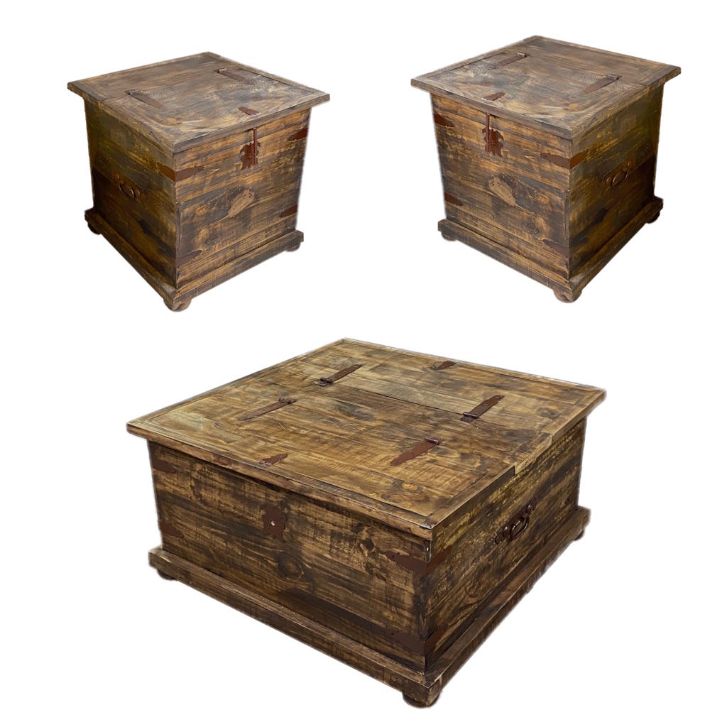 Antique Finish Trunk Coffee Table and End Tables Set - furniture