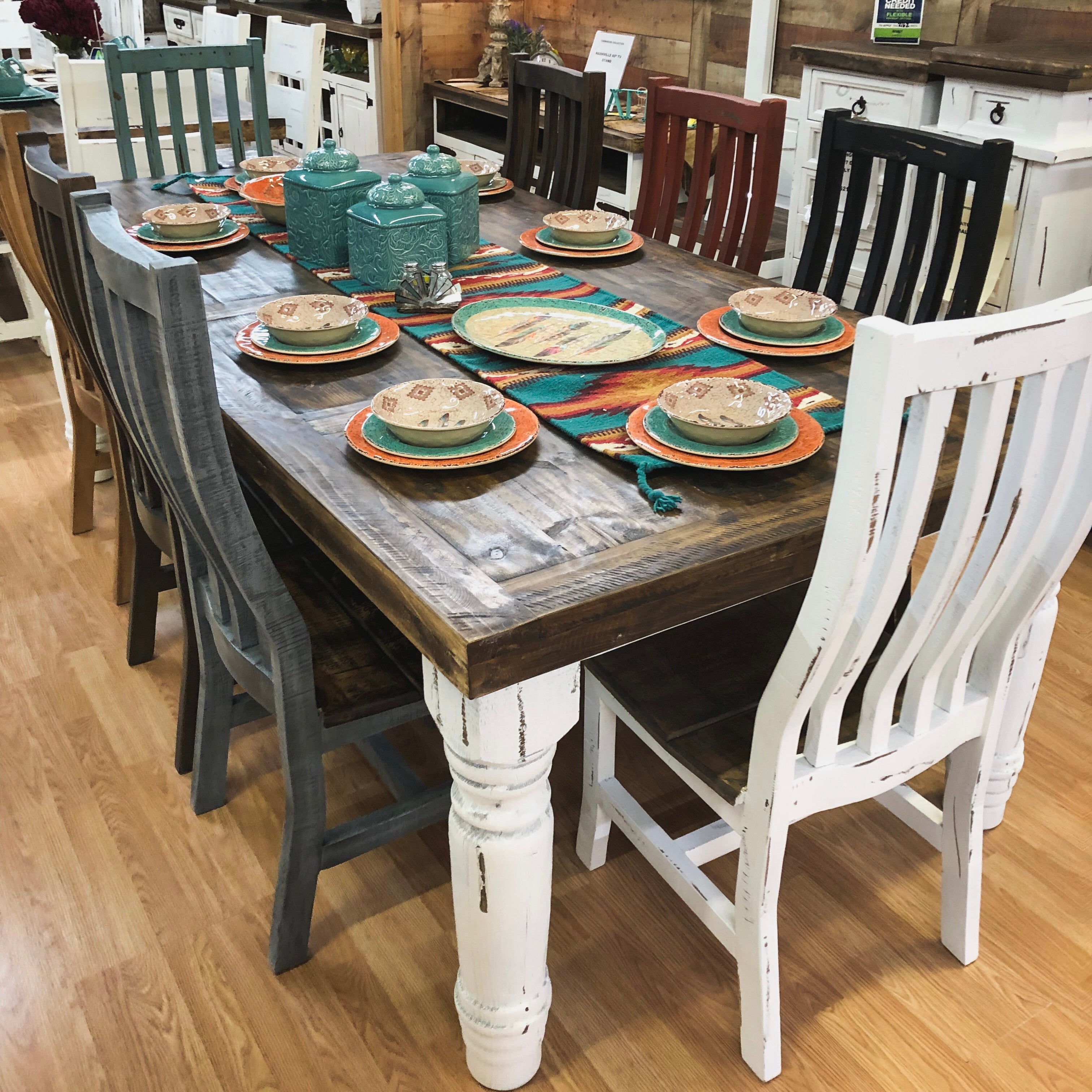 Farmhouse 8' Multicolor Table Set – Rustic Furniture Depot