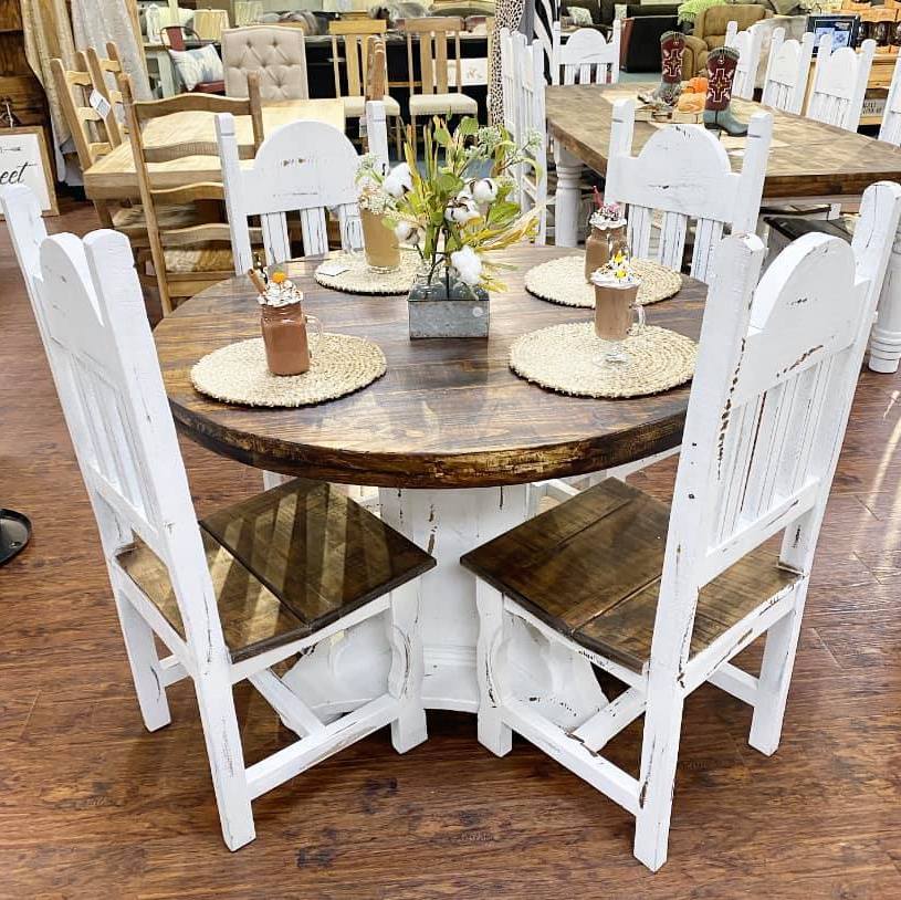 Round Farmhouse Table Set White Rustic Round Dining Table