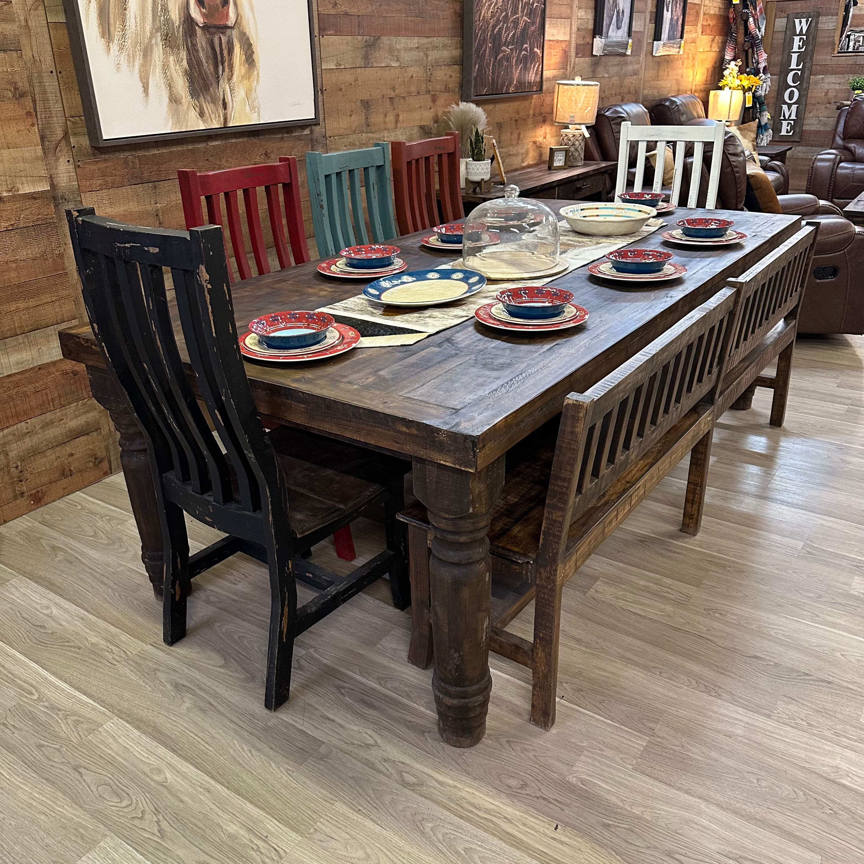 Canyon 8' Multicolor Deluxe Dining Set – Rustic Furniture Depot