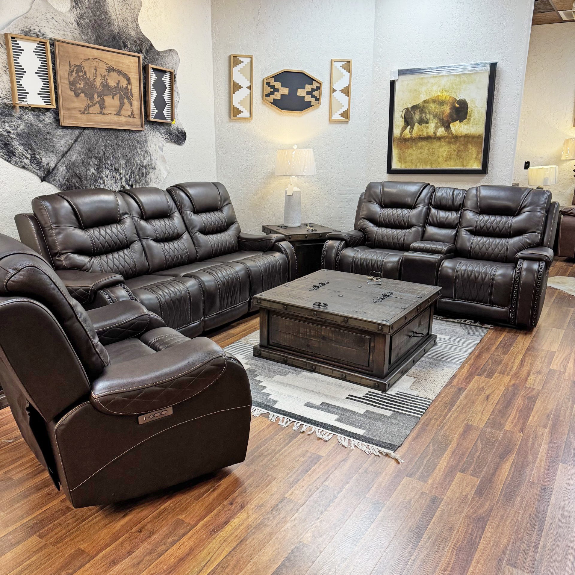 Maverick Power Sofa Set | Rustic Leather Living Room – Rustic
