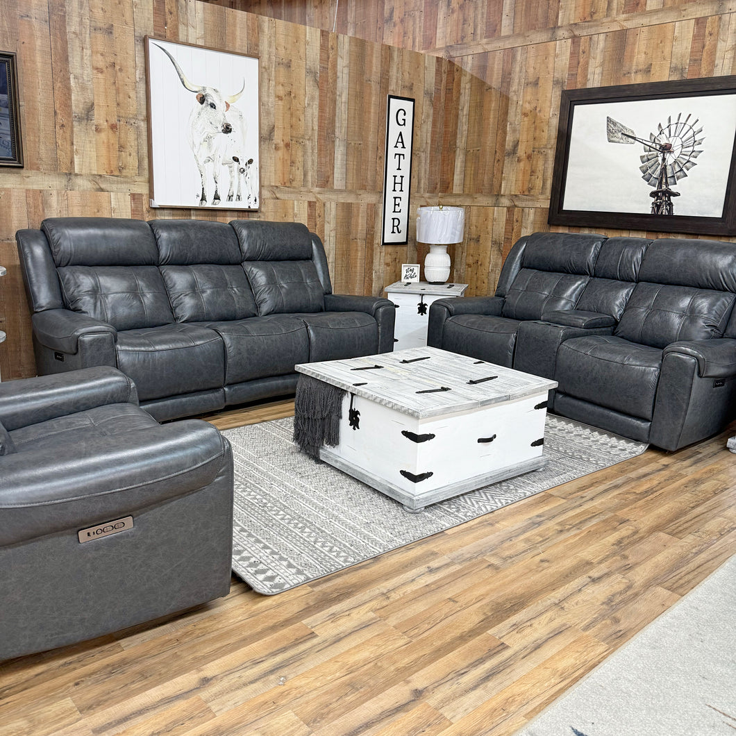 Silver Peak Power Leather Sofa Set