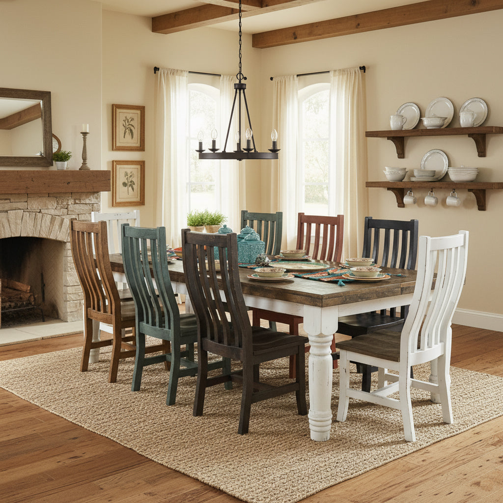 Farmhouse 8' Multicolor Table Set – Rustic Furniture Depot